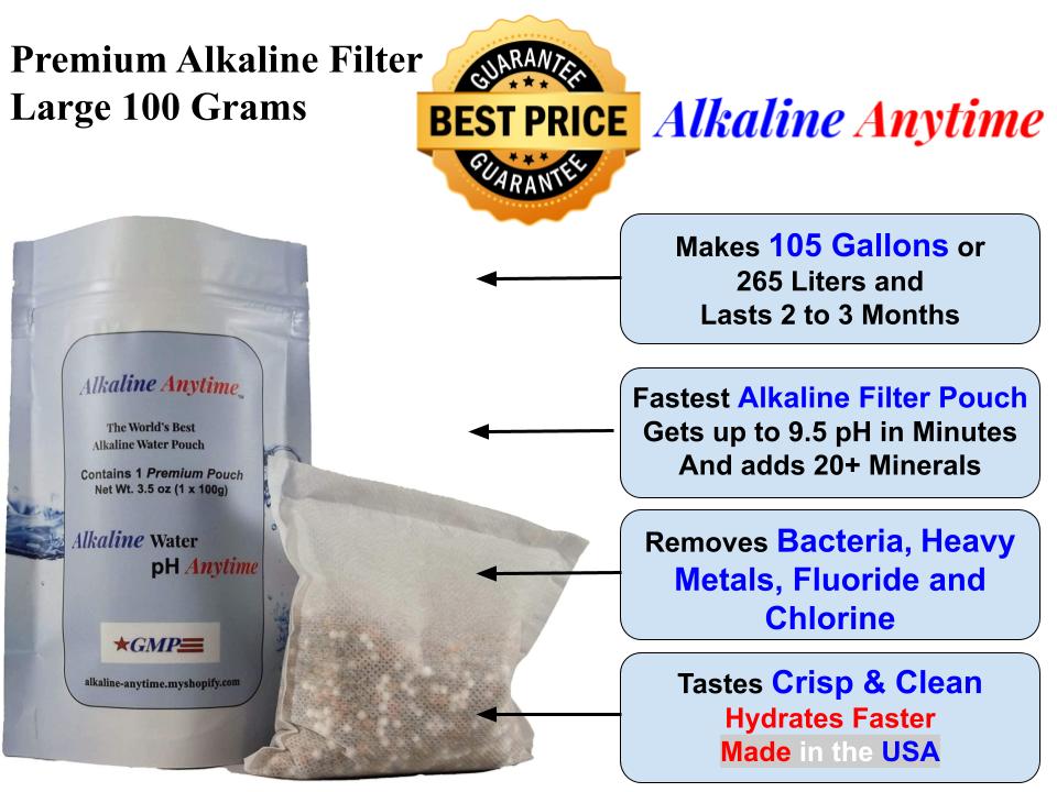 Alkaline Anytime Filter Bundle: Worlds Best Alkaline Water- 3 Pack of 30g and 3 Pack of 100g, Fit Any Container -9.5pH + Ionized Electrolytes