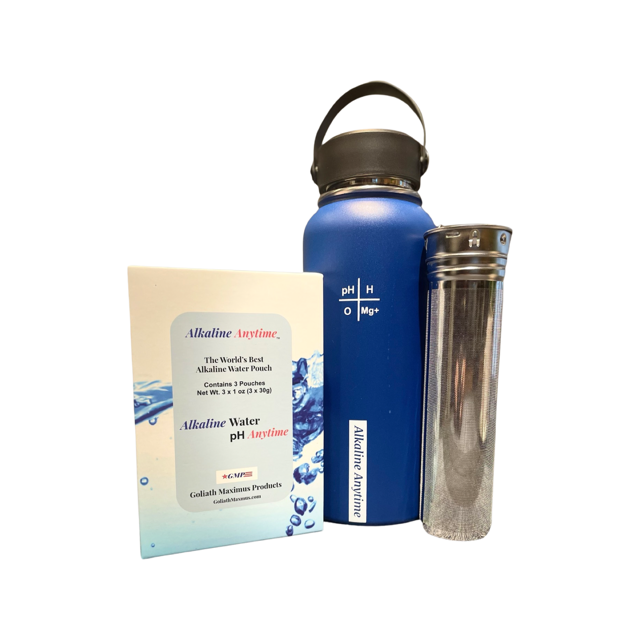 32oz. Alkaline Water Bottle Stainless Steel | Creates pH Water up to 9.5+ pH | Wide Mouth Vacuum Insulated With Handle | Micromesh Pouch and Infuser