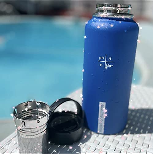 32oz. Alkaline Water Bottle Stainless Steel | Creates pH Water up to 9.5+ pH | Wide Mouth Vacuum Insulated With Handle | Micromesh Pouch and Infuser