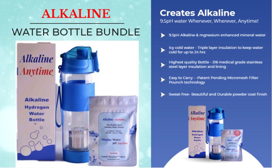 Alkaline Anytime-Sports Alkaline Water Bottle-1 (9.5pH) Alkaline Filter & Stainless Steel Infuser