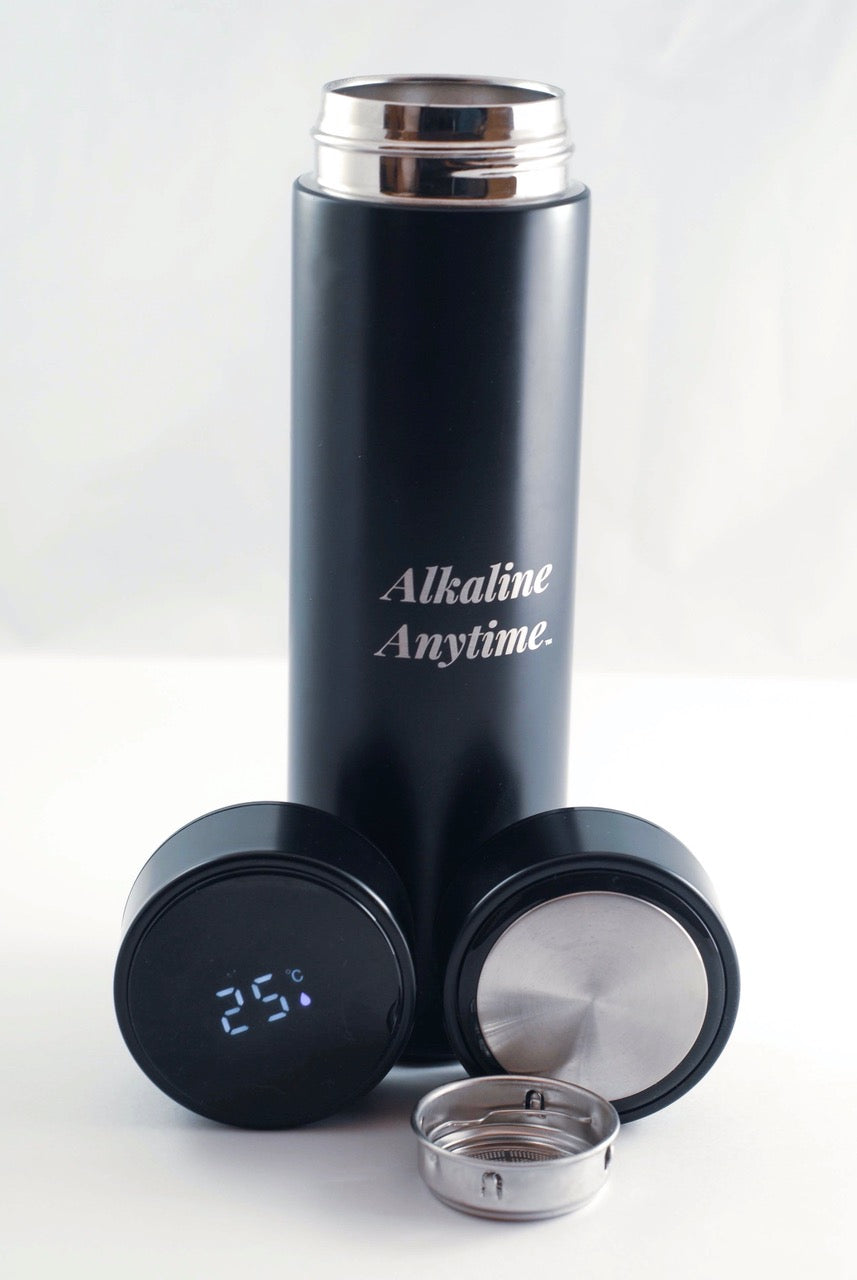 Alkaline Anytime Alkaline Water Bottle Flask-1 Alkaline Filter-2 Lids-LED Lid & Stainless Steel Lid - Alkaline Anytime