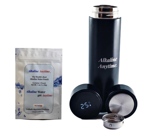 Alkaline Anytime Alkaline Water Bottle Flask-1 Alkaline Filter-2 Lids-LED Lid & Stainless Steel Lid - Alkaline Anytime